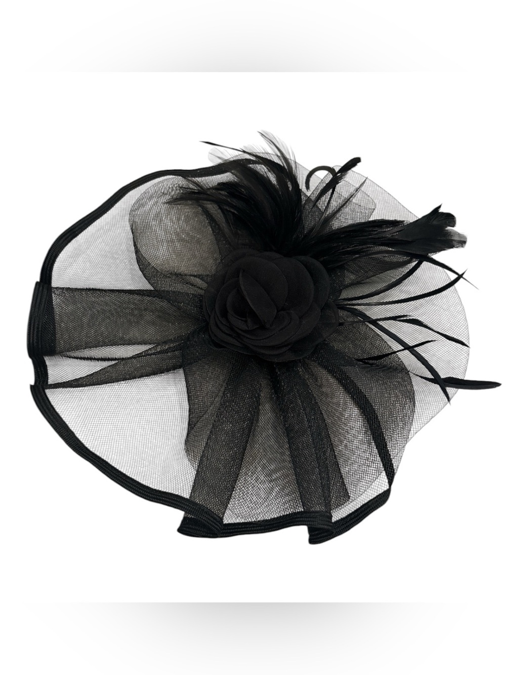 Black Mesh and Feather Fascinator